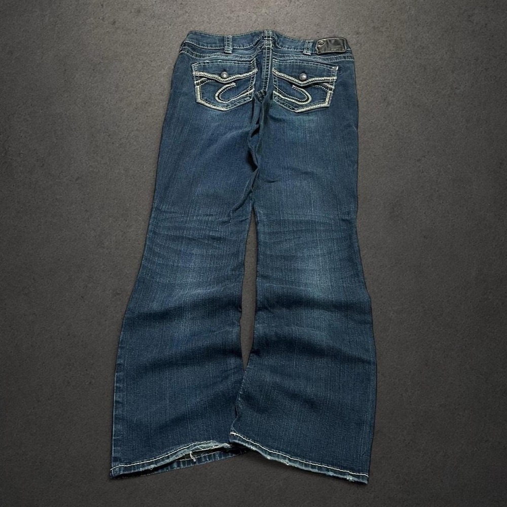 Y2K 2000s Silver Jeans Bootcut Flare Blue Embroidered Western Grunge Denim Jeans
